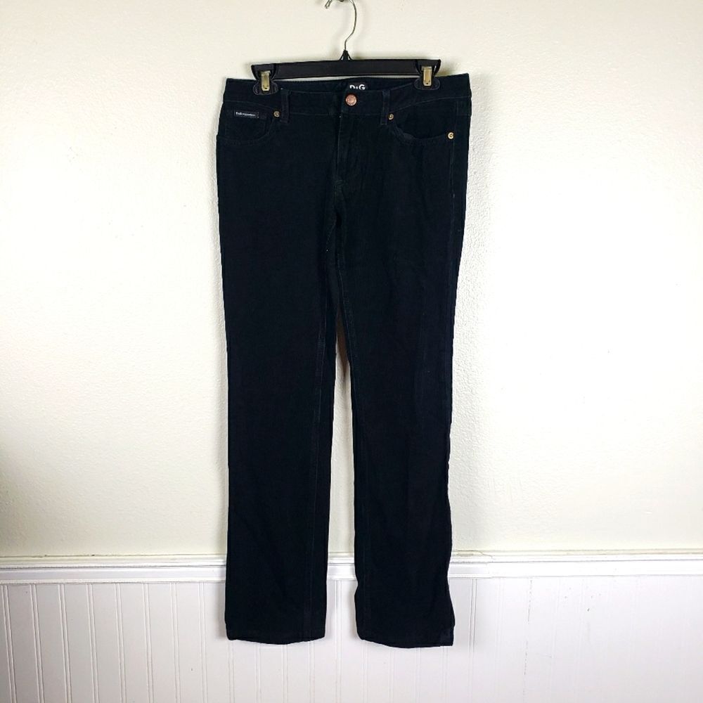 D&G Dolce & Gabbana Y2K Black Corduroy Slim Straight Leg Pants Women's 26
